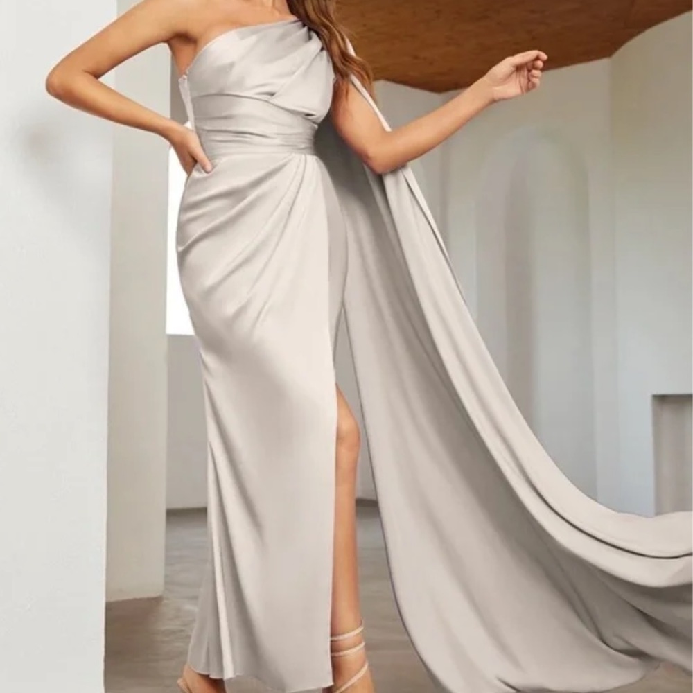 Luxe Pink One shoulder party formal evening Prom Satin Wedding dress - Picture 16 of 16